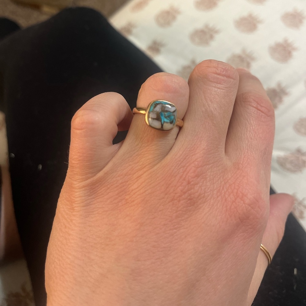 Turquoise & pink opal ring